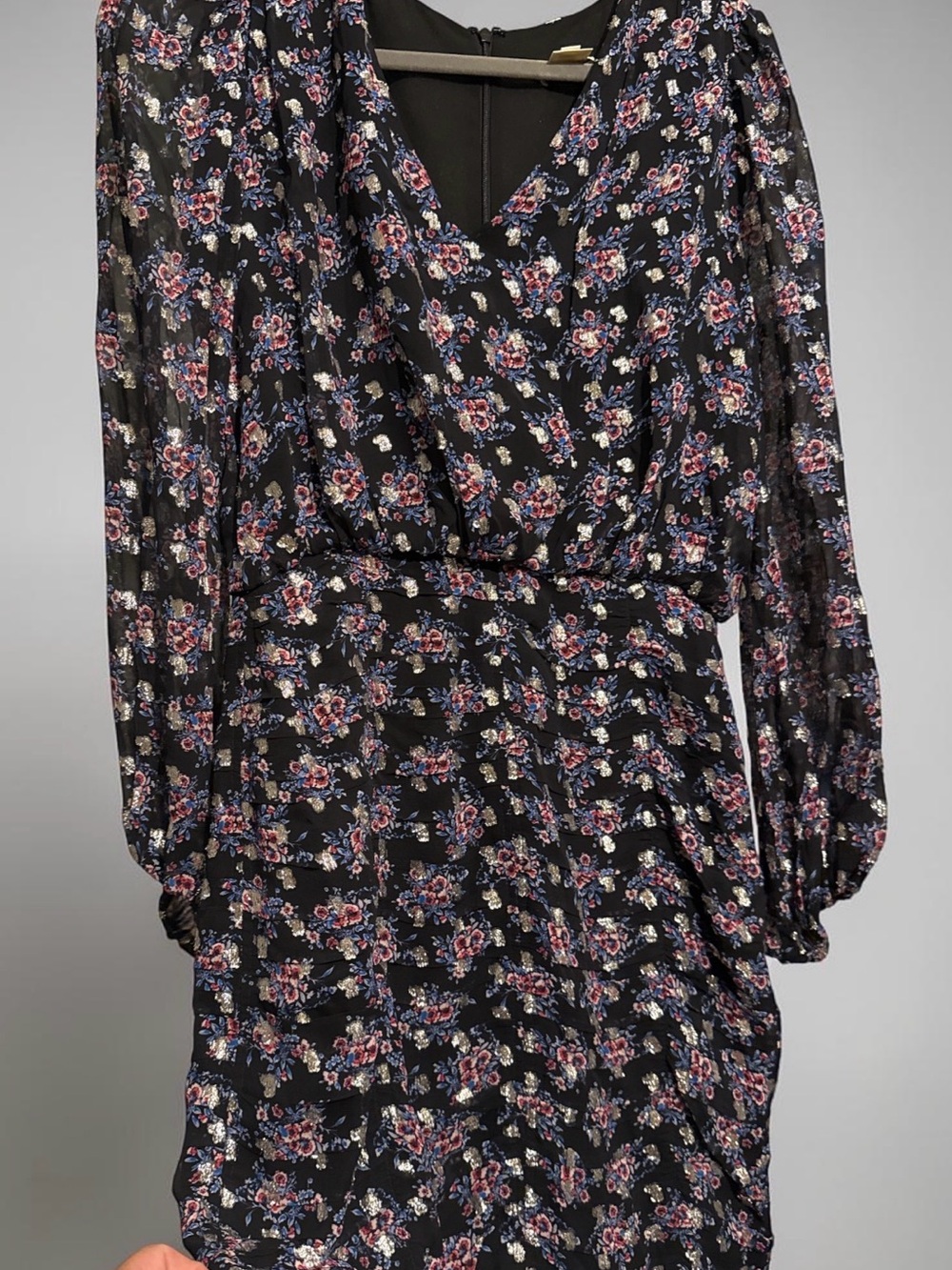 Shoshanna Navy Floral Long-Sleeve V-Neck Dress - Picture 6 of 8